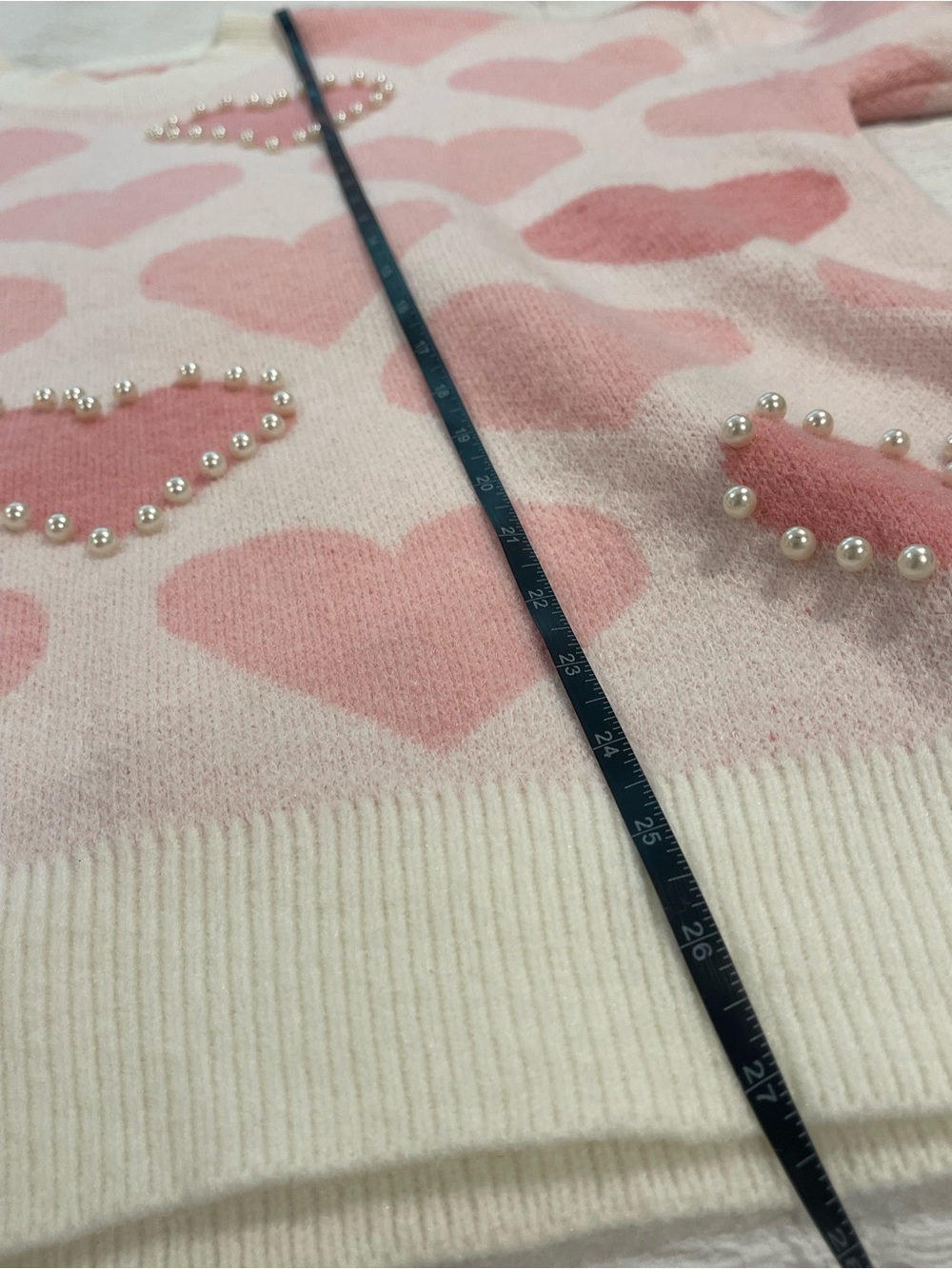 Women’s Pink Heart Pearl-Applique Sweater - Picture 4 of 5